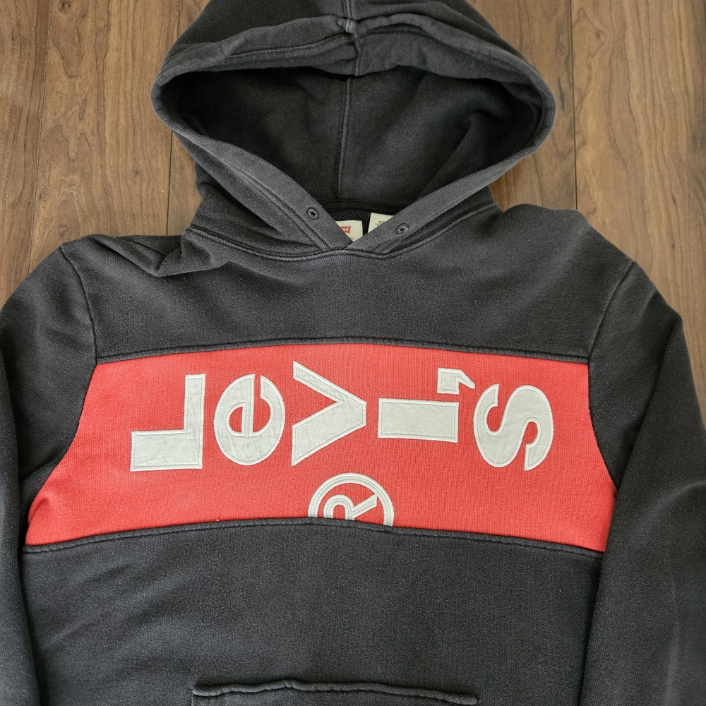 Levi's Black Hoodie Mens Large Spellout Box Logo Sweatshirt - Picture 4 of 6